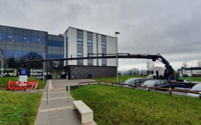 Hiab installation of new signage for Exeter Police Station