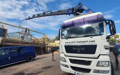 Hiab installation of beams for large project in Newton Poppleford