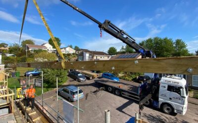 Hiab installation of large Roof Trusses in Devon