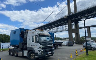 40ft office cabin delivered with a lovely view of the Tamar Bridge